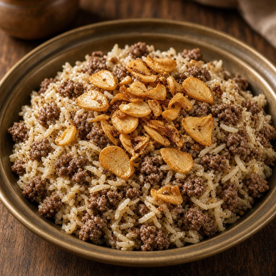 طبق أرز الثوم باللحم
