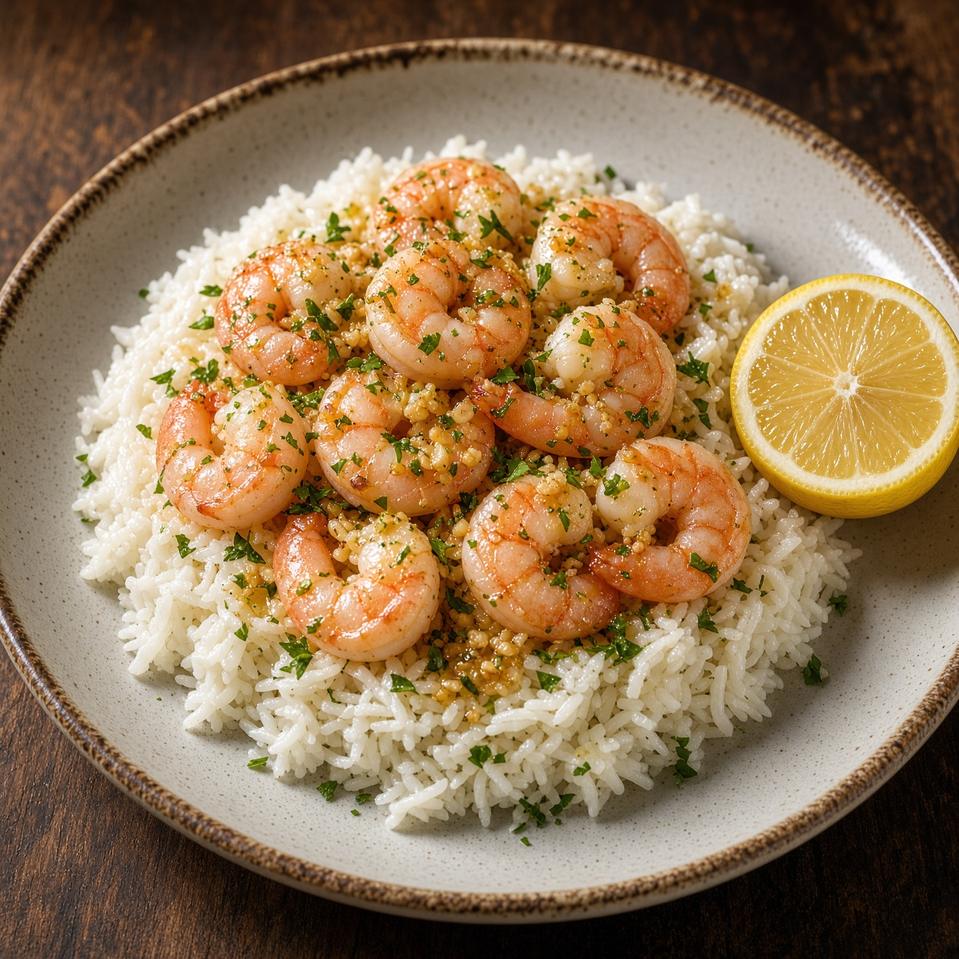 طبق أرز الروبيان بالثوم
